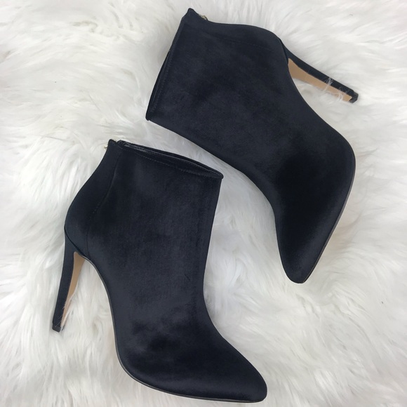 Shoes - Black Velvet Stiletto Heel Ankle Boot